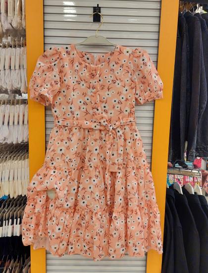 ENFETTO Kids 3236 Kız Çocuk Çiçekli Düğmeli Elbise