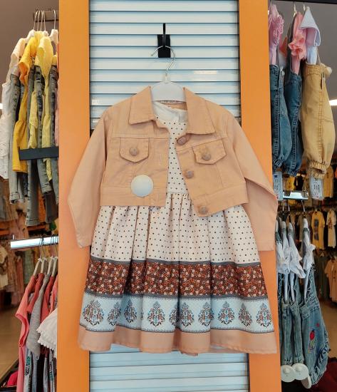 EBRULI Kids 3507 Kız Çocuk Etnik Baskılı Ceketli Elbise