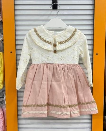 EBRULI Kids 5210 Kız Çocuk Brode Üstü 2 Düğmeli Elbise