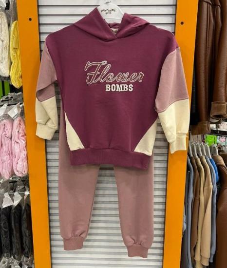 YAVRUCAK Kids 6974 Kız Çocuk Flower 2li Kapşonlu Takım