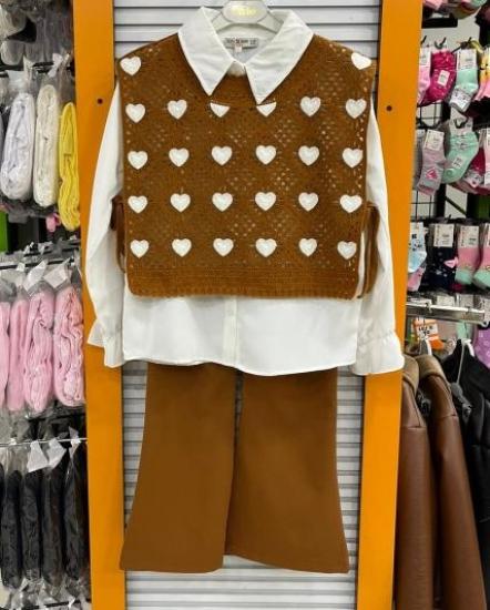 SONÖZ Kids 0167 Kız Çocuk Kalpli Triko 3lü Takım