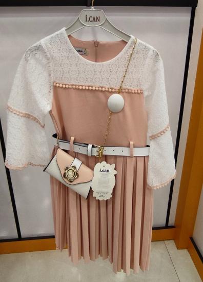 İ.CAN Kids 1277 Piliseli Çantalı Çocuk Elbise