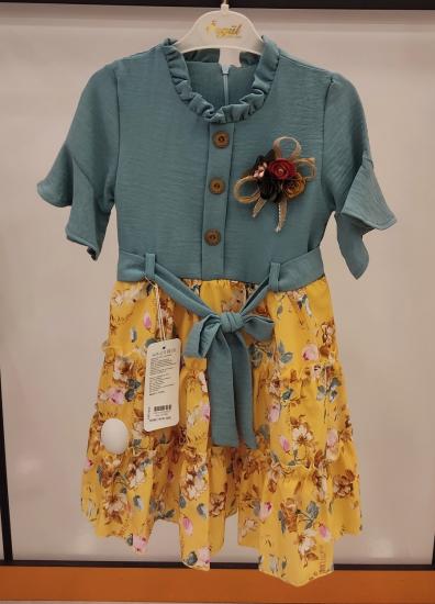 ÖZGÜL Kids 3203 Düğmeli Fırfırlı Çocuk Elbise