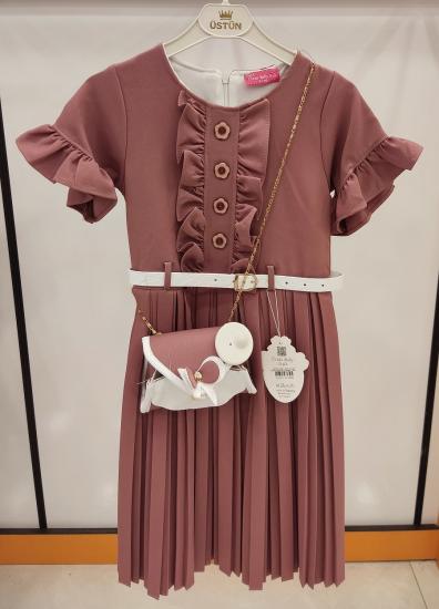 ÜSTÜN Kids 869 Önü Düğmeli Çantalı Çocuk Elbise