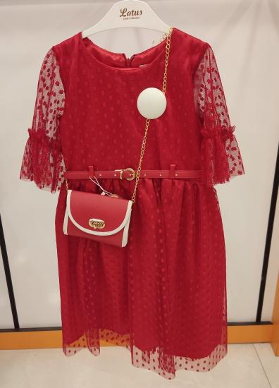 ENFETTO Kids 2255 Çantalı Puanlı Çocuk Elbise