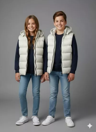 VK Kids 0028 Unisex Çocuk Kapşonlu Şişme Yelek Kız-Erkek Çocuk