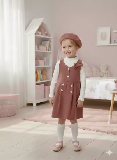 ECRIX Kids 25810 Kız Çocuk Şapkalı Süet Jile Elbise