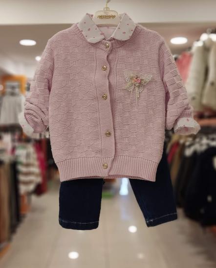 MASSİMİNO Kids 2243 Hırkalı Kız Bebek 3lü Takım