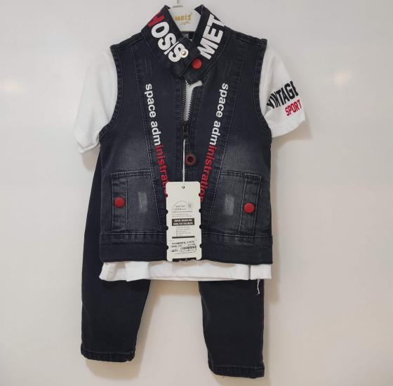 TOMBİŞ Kids 5451 Kot Yelekli 3lü Erkek Çocuk Takım
