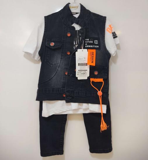 TOMBİŞ Kids 5463 Kot Yelekli 3lü Erkek Çocuk Takım