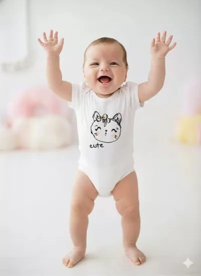 Fantastic Baby 2929 Cute Yazılı Askılı Zıbın Çıtçıtlı Badi