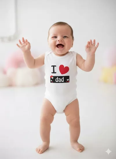 Fantastic Baby 2929 I Love Dad Yazılı Askılı Zıbın Çıtçıtlı Badi