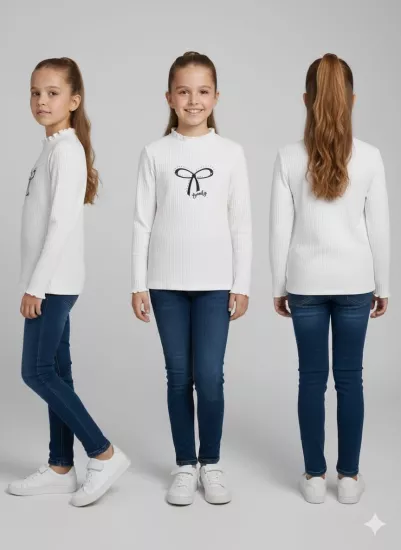 PULCINO Kids 25102 Kız Çocuk Fiyonk Baskılı Badi Penye