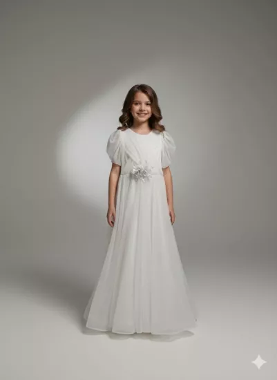 ONBUCO Kids 1582 Kız Çocuk Önü Gül Kollu Uzun Abiye