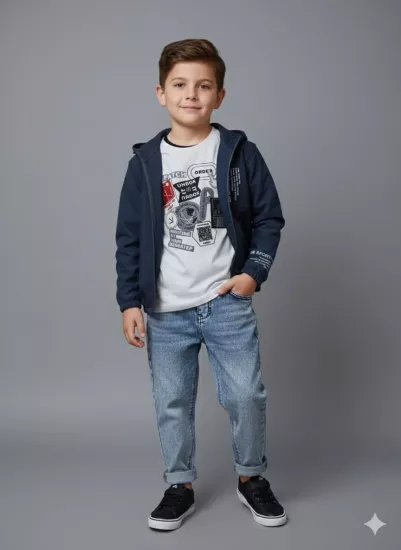 BARKOD Kids 60324 Erkek Çocuk Hırka Penye Pantolon ÜÇLÜ TAKIM
