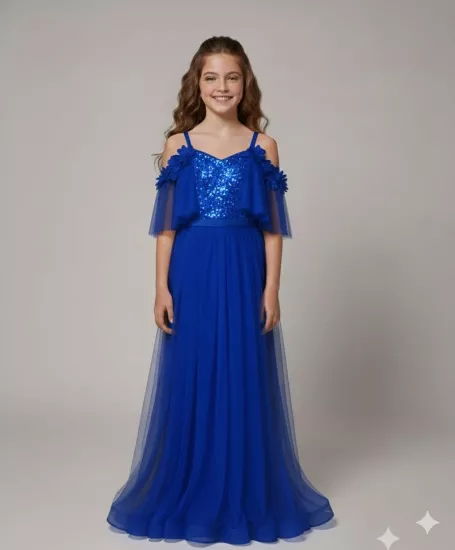 ONBUCO Kids 1347 Kız Çocuk İnce Askılı Simli Çocuk Abiye