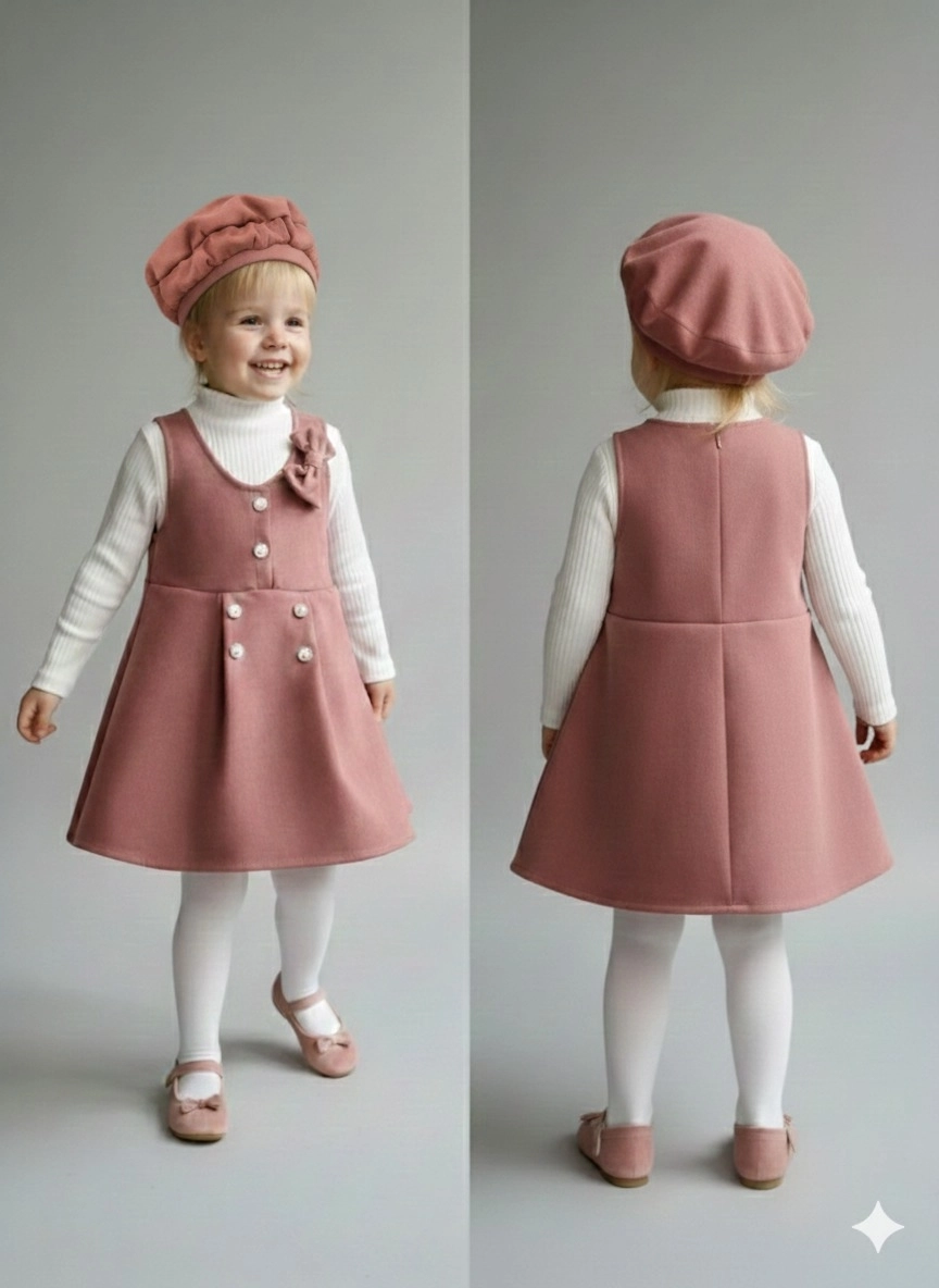 ECRIX Kids 25810 Kız Çocuk Şapkalı Süet Jile Elbise
