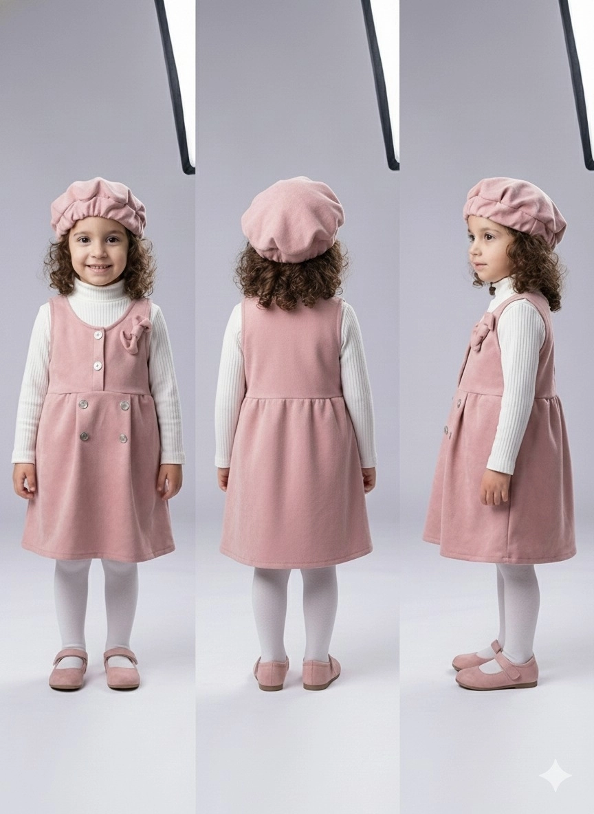 ECRIX Kids 25810 Kız Çocuk Şapkalı Süet Jile Elbise