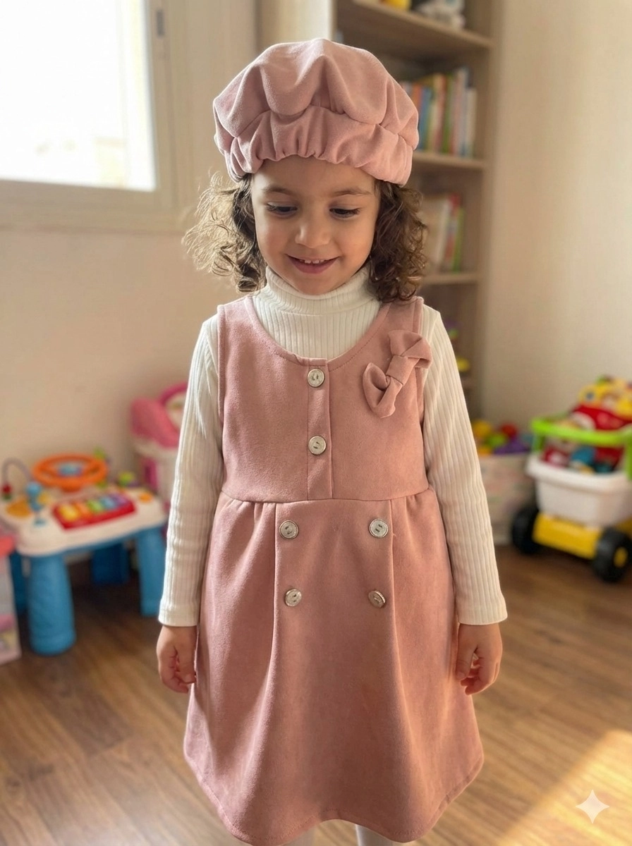 ECRIX Kids 25810 Kız Çocuk Şapkalı Süet Jile Elbise