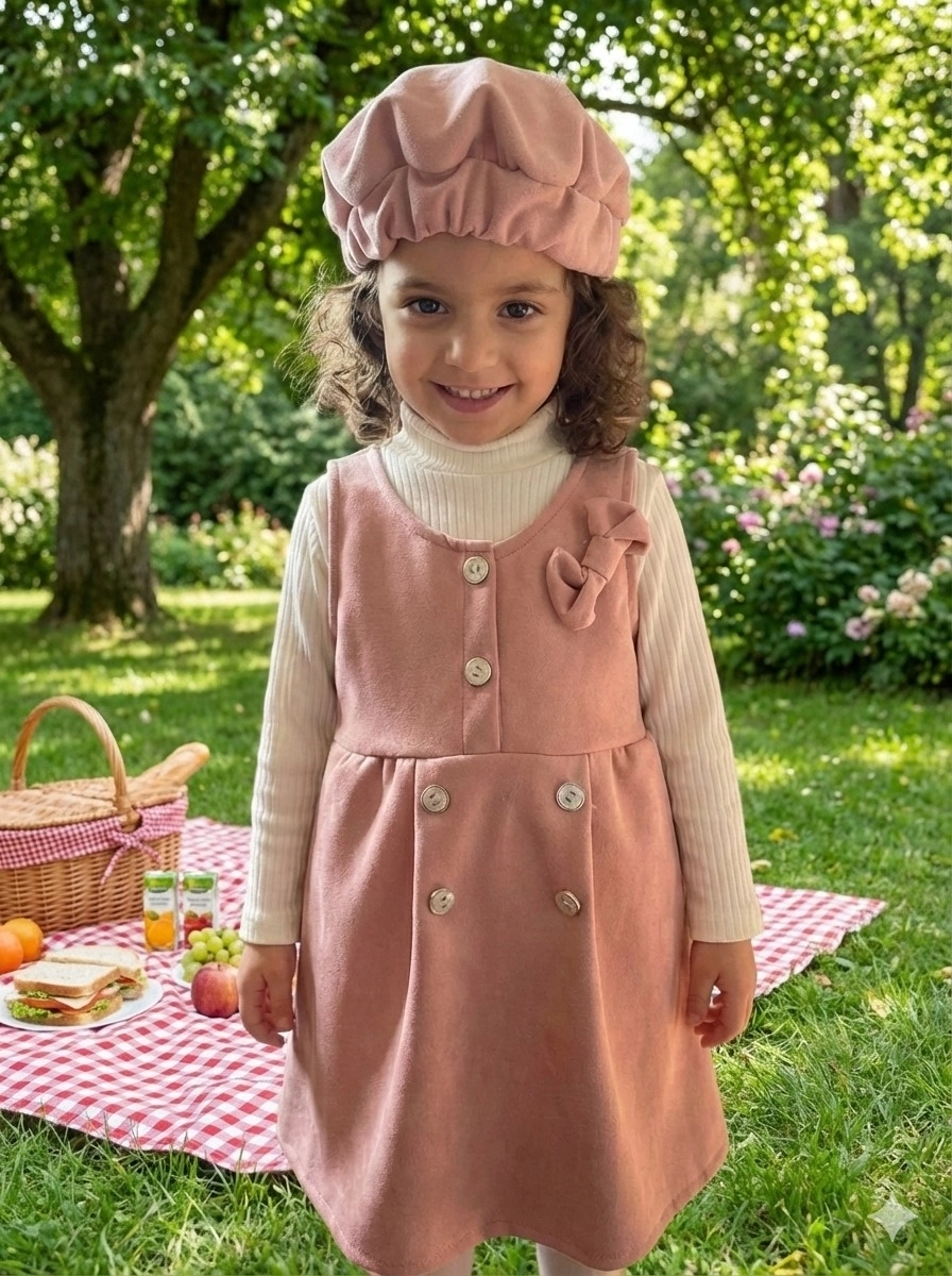 ECRIX Kids 25810 Kız Çocuk Şapkalı Süet Jile Elbise