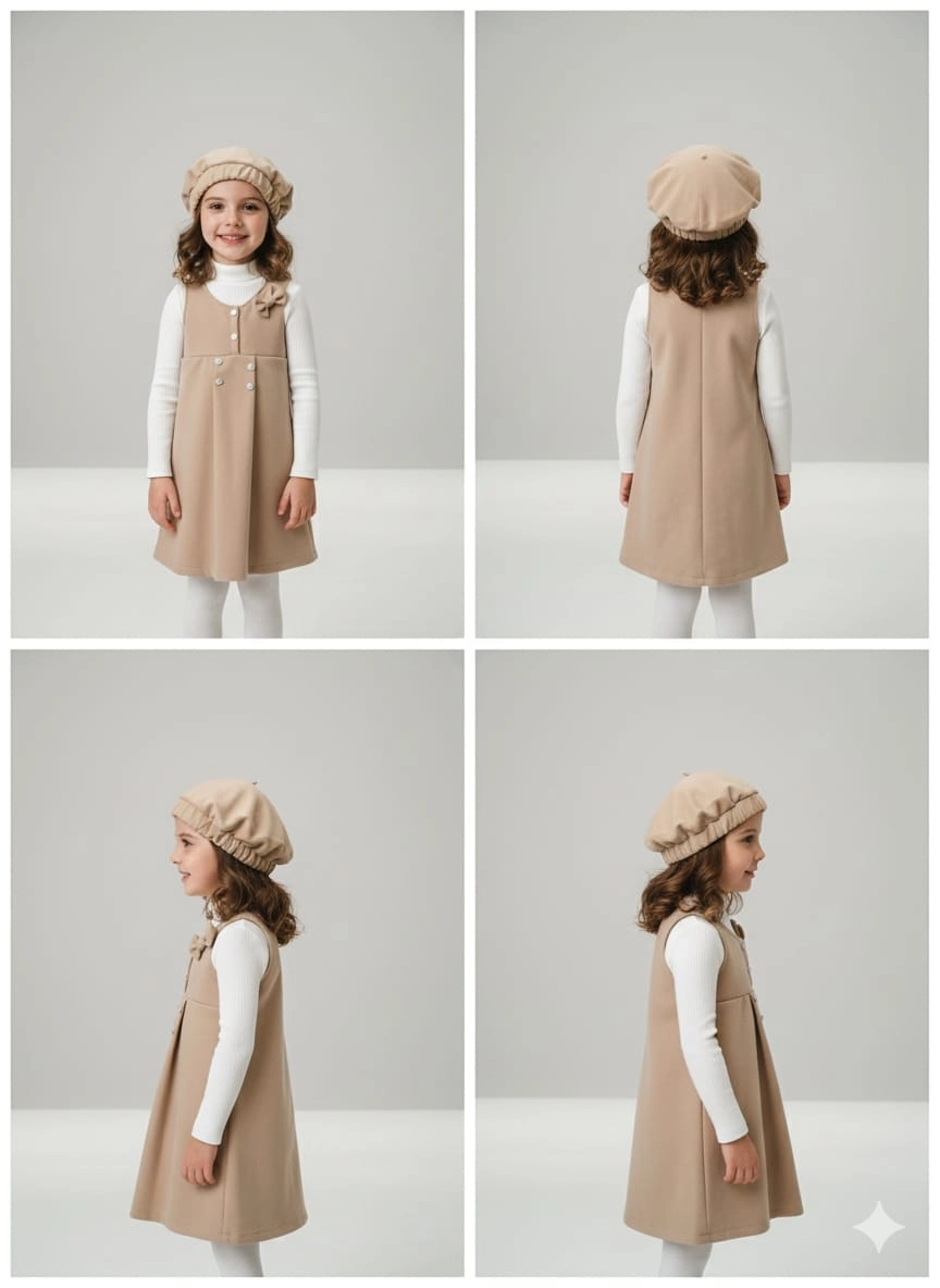 ECRIX Kids 25810 Kız Çocuk Şapkalı Süet Jile Elbise