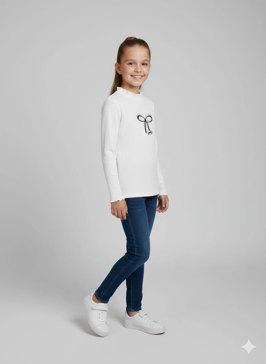 PULCINO Kids 25102 Kız Çocuk Fiyonk Baskılı Badi Penye