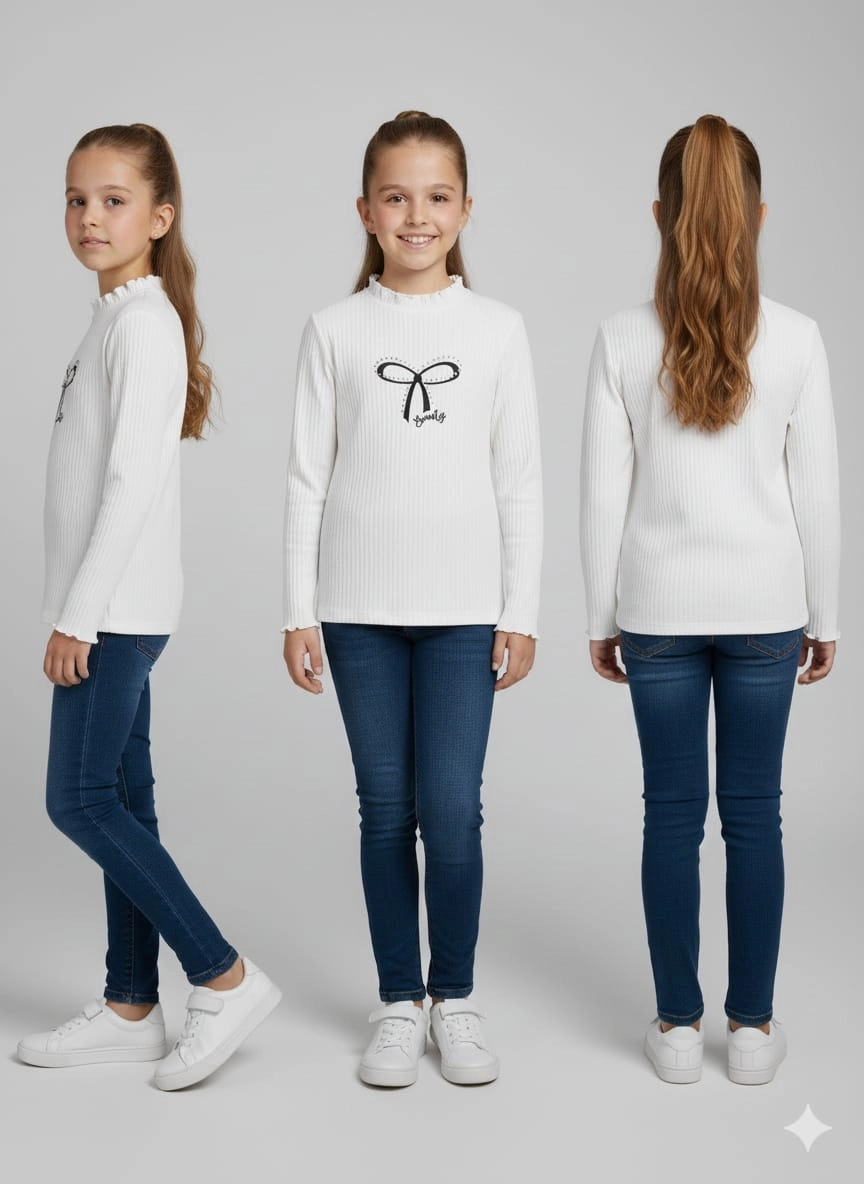 PULCINO Kids 25102 Kız Çocuk Fiyonk Baskılı Badi Penye