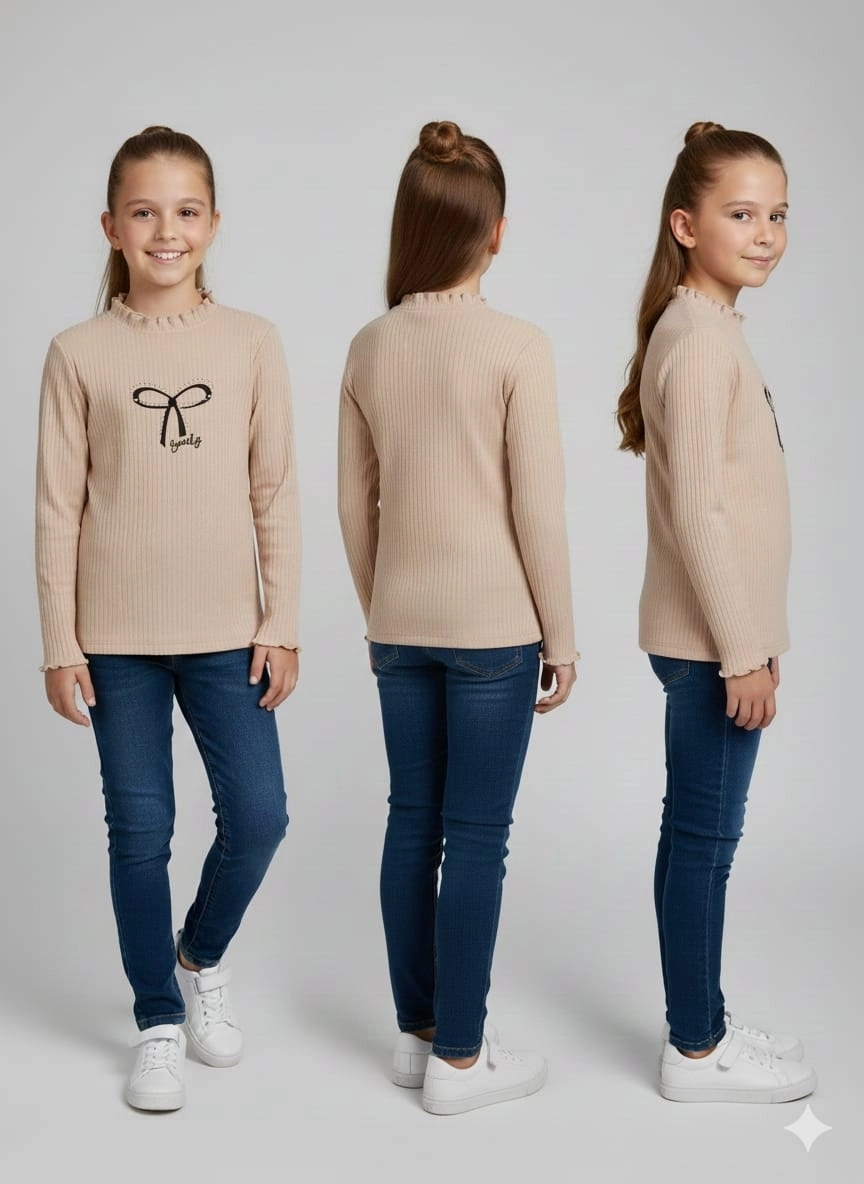 PULCINO Kids 25102 Kız Çocuk Fiyonk Baskılı Badi Penye