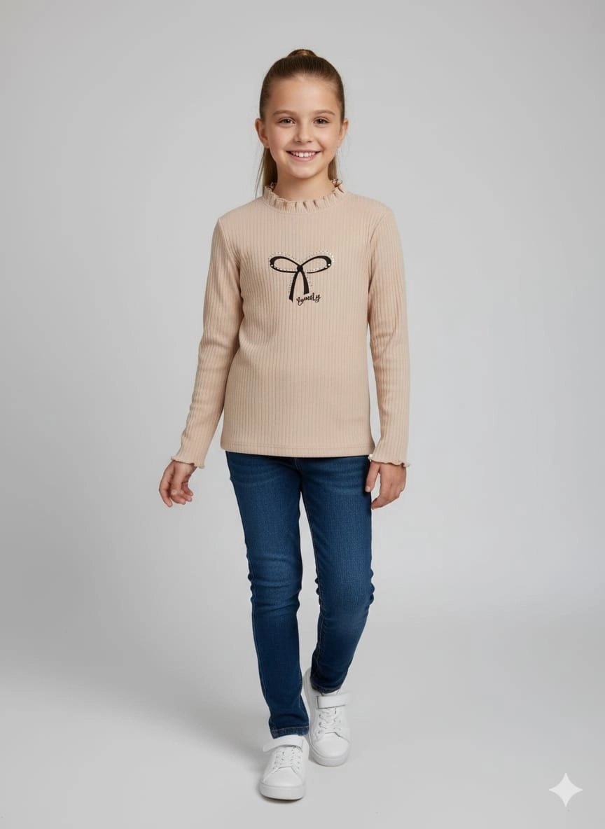PULCINO Kids 25102 Kız Çocuk Fiyonk Baskılı Badi Penye