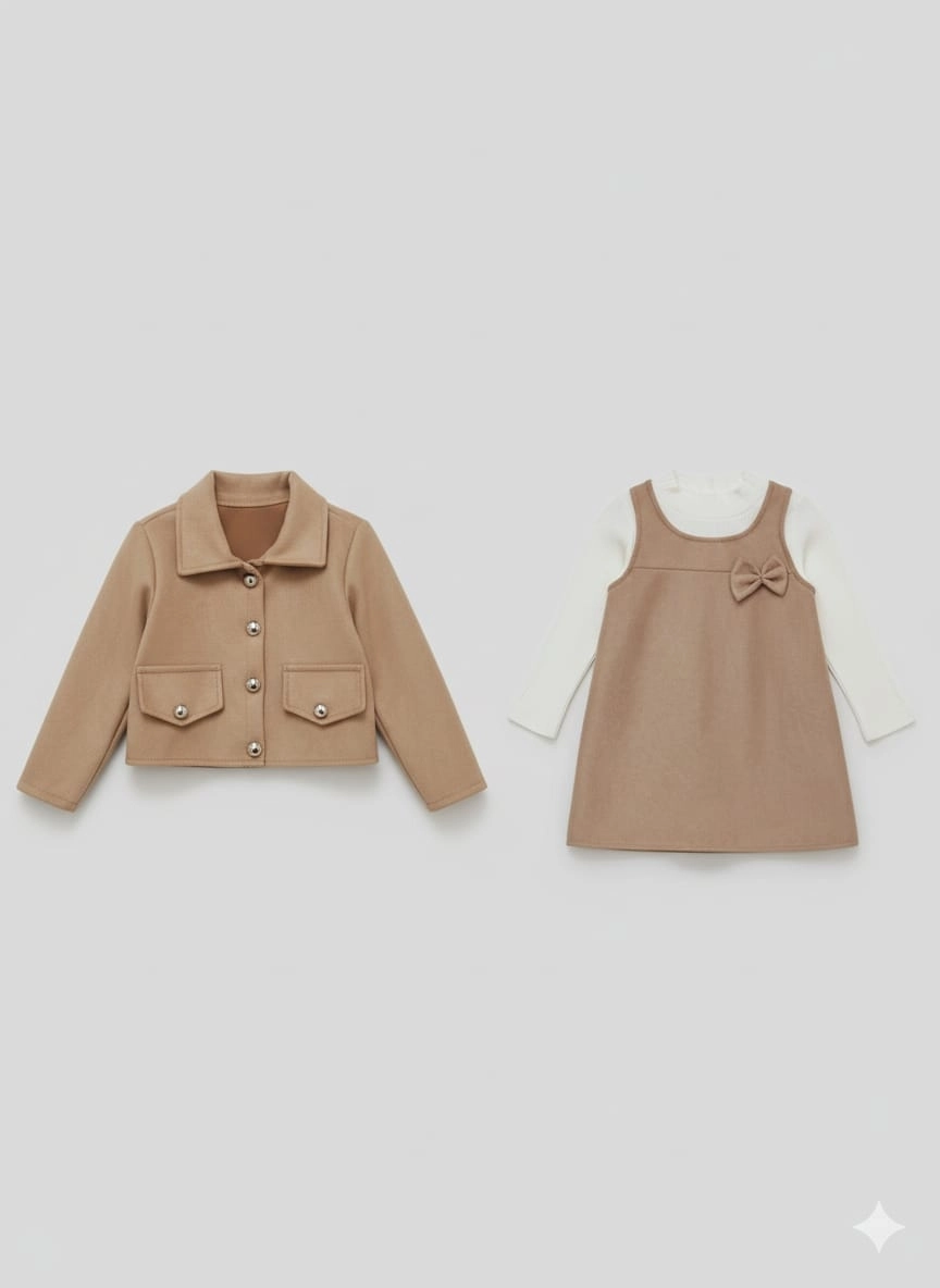 ECRIX Kids 25809 Kız Çocuk Jile Penye Ceket 3lü Takım