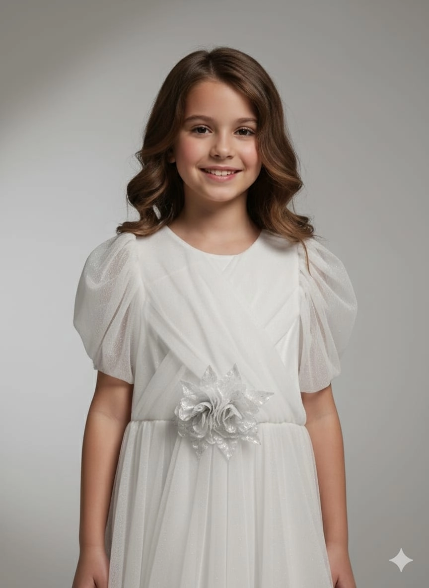 ONBUCO Kids 1582 Kız Çocuk Önü Gül Kollu Uzun Abiye