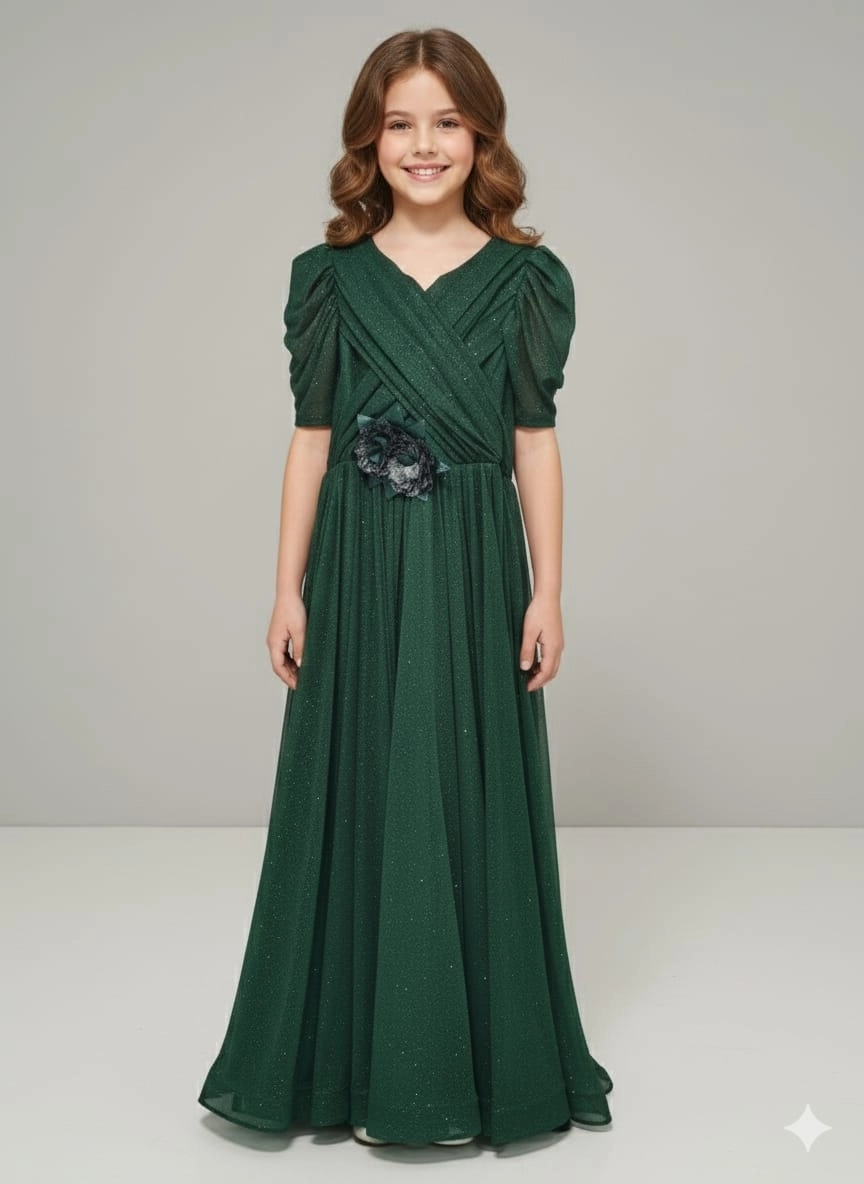 ONBUCO Kids 1582 Kız Çocuk Önü Gül Kollu Uzun Abiye