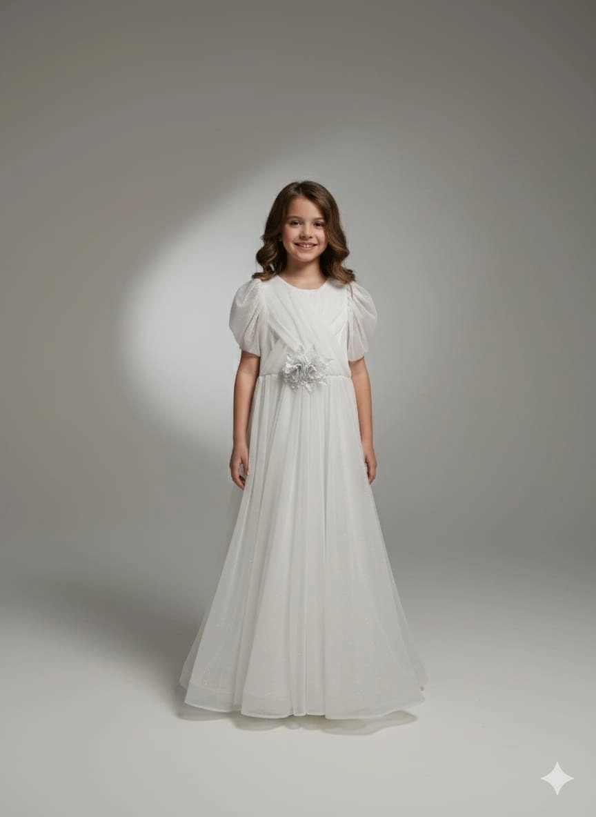 ONBUCO Kids 1582 Kız Çocuk Önü Gül Kollu Uzun Abiye