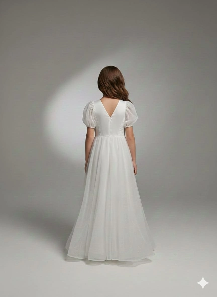 ONBUCO Kids 1582 Kız Çocuk Önü Gül Kollu Uzun Abiye