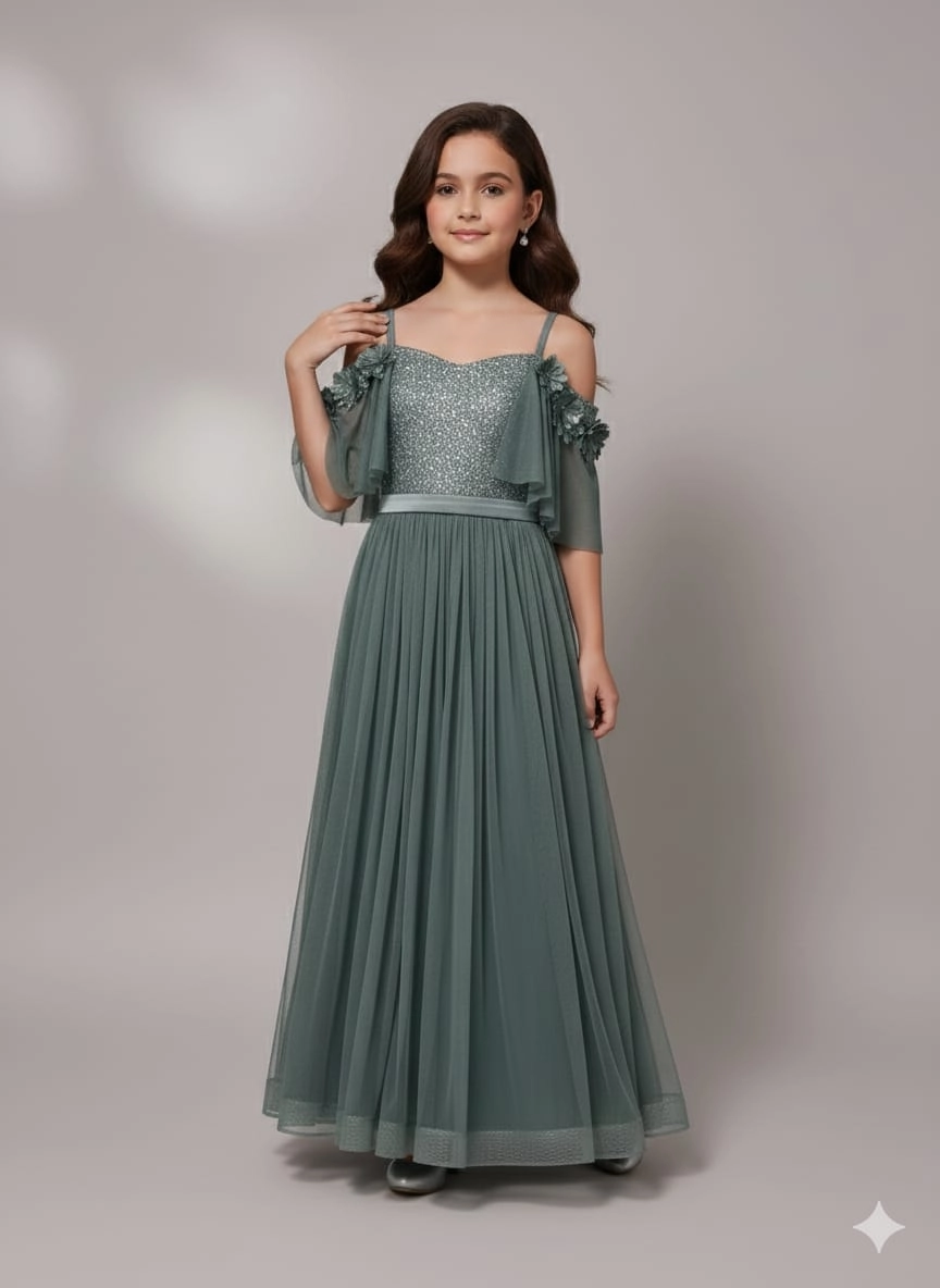 ONBUCO Kids 1347 Kız Çocuk İnce Askılı Simli Çocuk Abiye