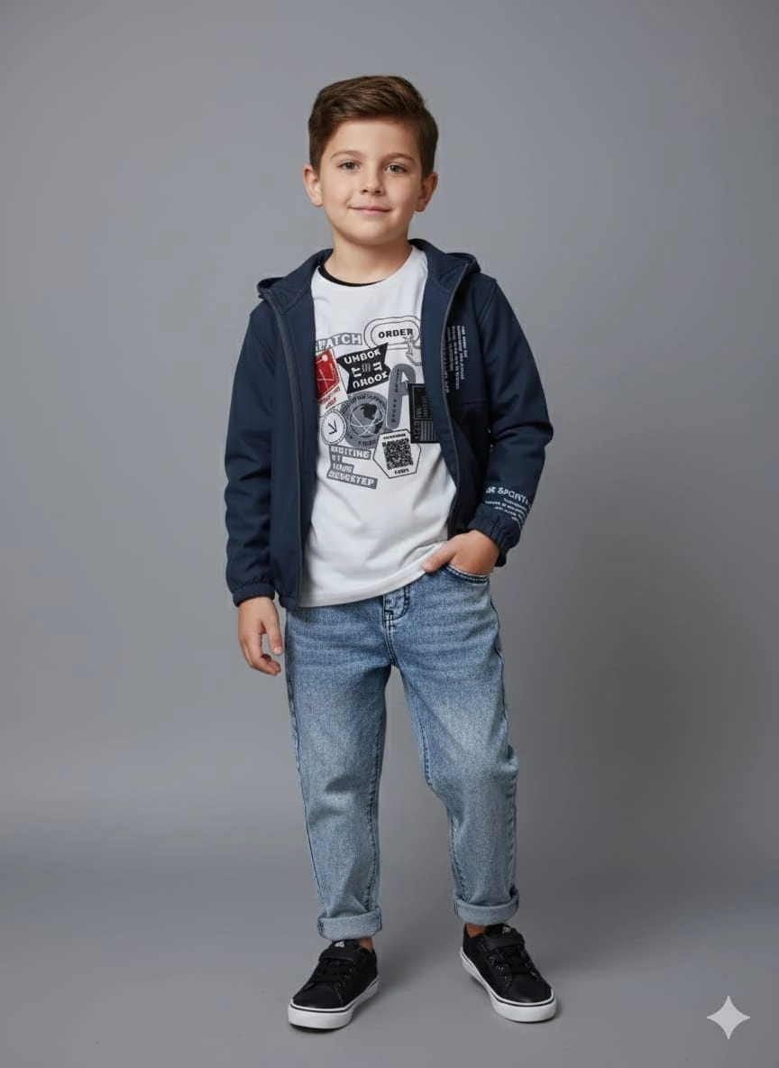 BARKOD Kids 60324 Erkek Çocuk Hırka Penye Pantolon 3lü Takım