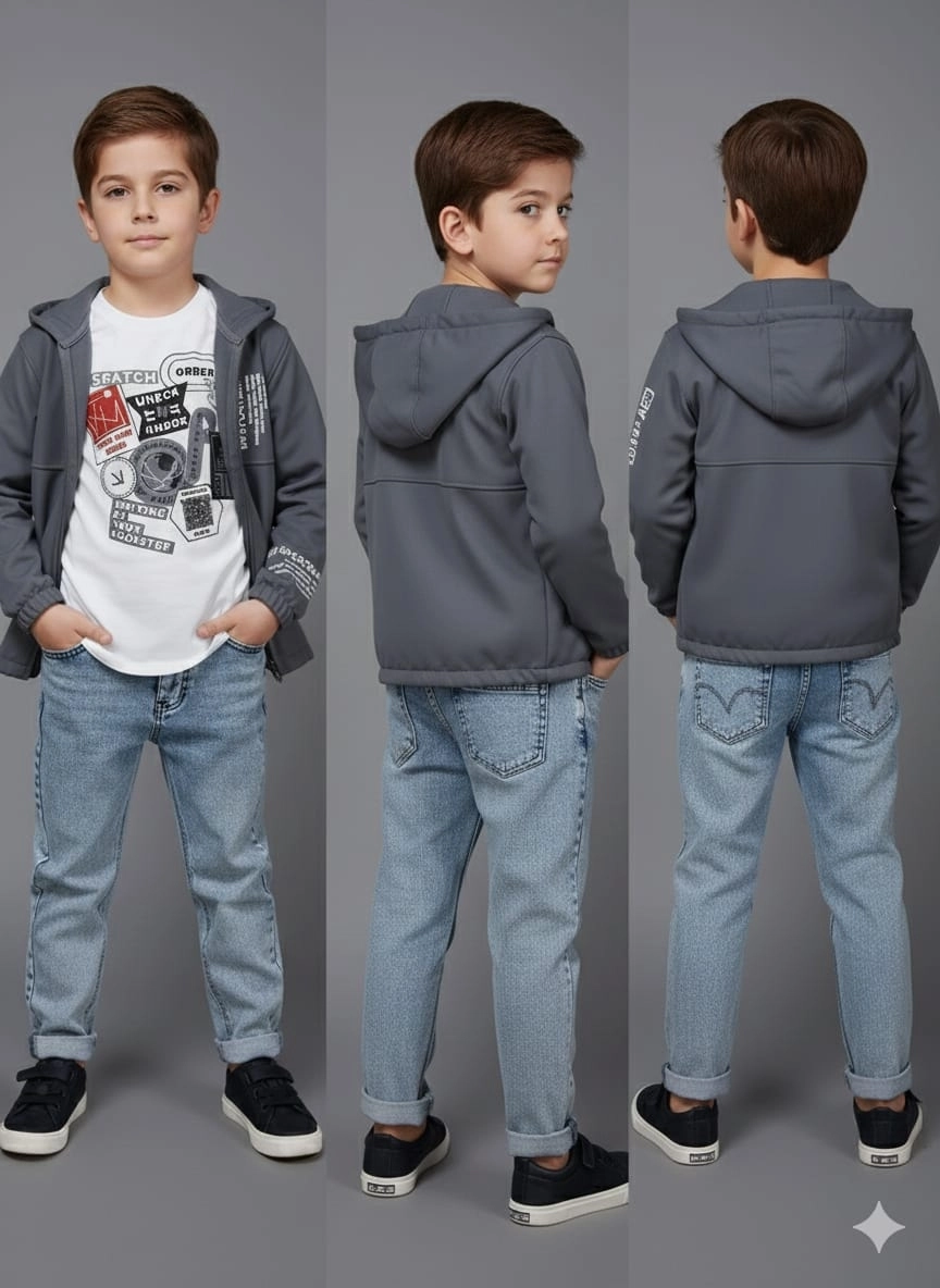 BARKOD Kids 60324 Erkek Çocuk Hırka Penye Pantolon 3lü Takım
