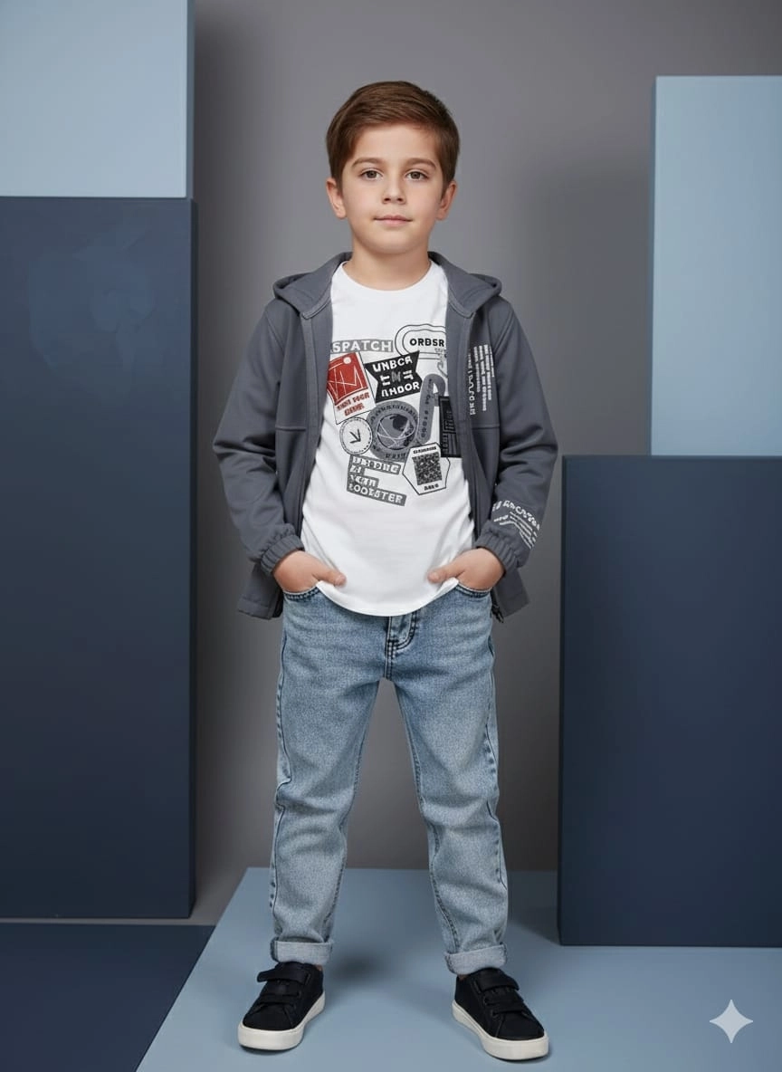 BARKOD Kids 60324 Erkek Çocuk Hırka Penye Pantolon 3lü Takım