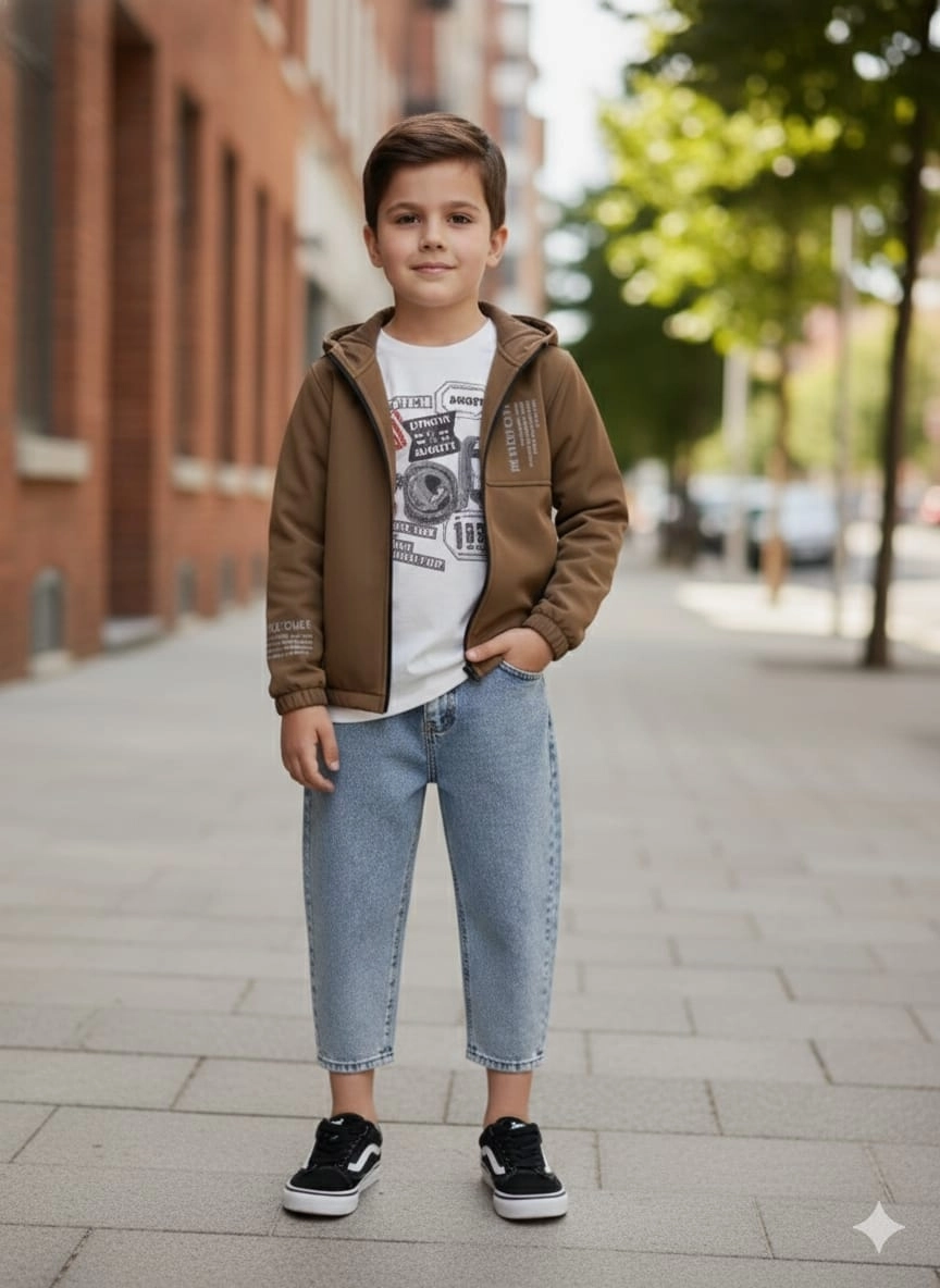BARKOD Kids 60324 Erkek Çocuk Hırka Penye Pantolon 3lü Takım