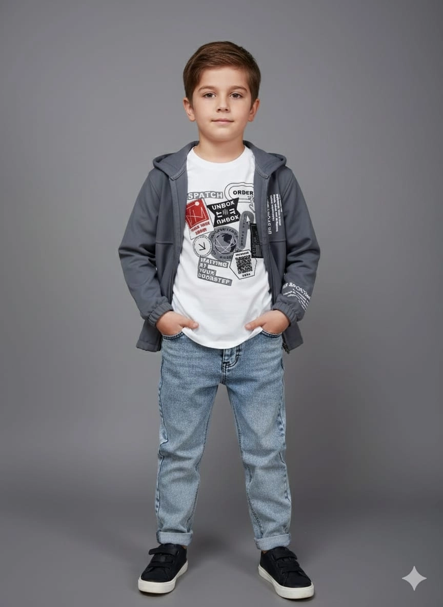 BARKOD Kids 60324 Erkek Çocuk Hırka Penye Pantolon 3lü Takım