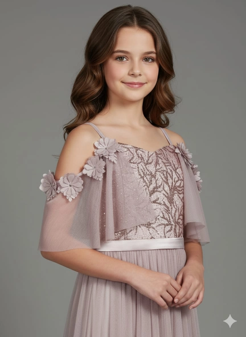 ONBUCO Kids 1347 Kız Çocuk İnce Askılı Simli Çocuk Abiye
