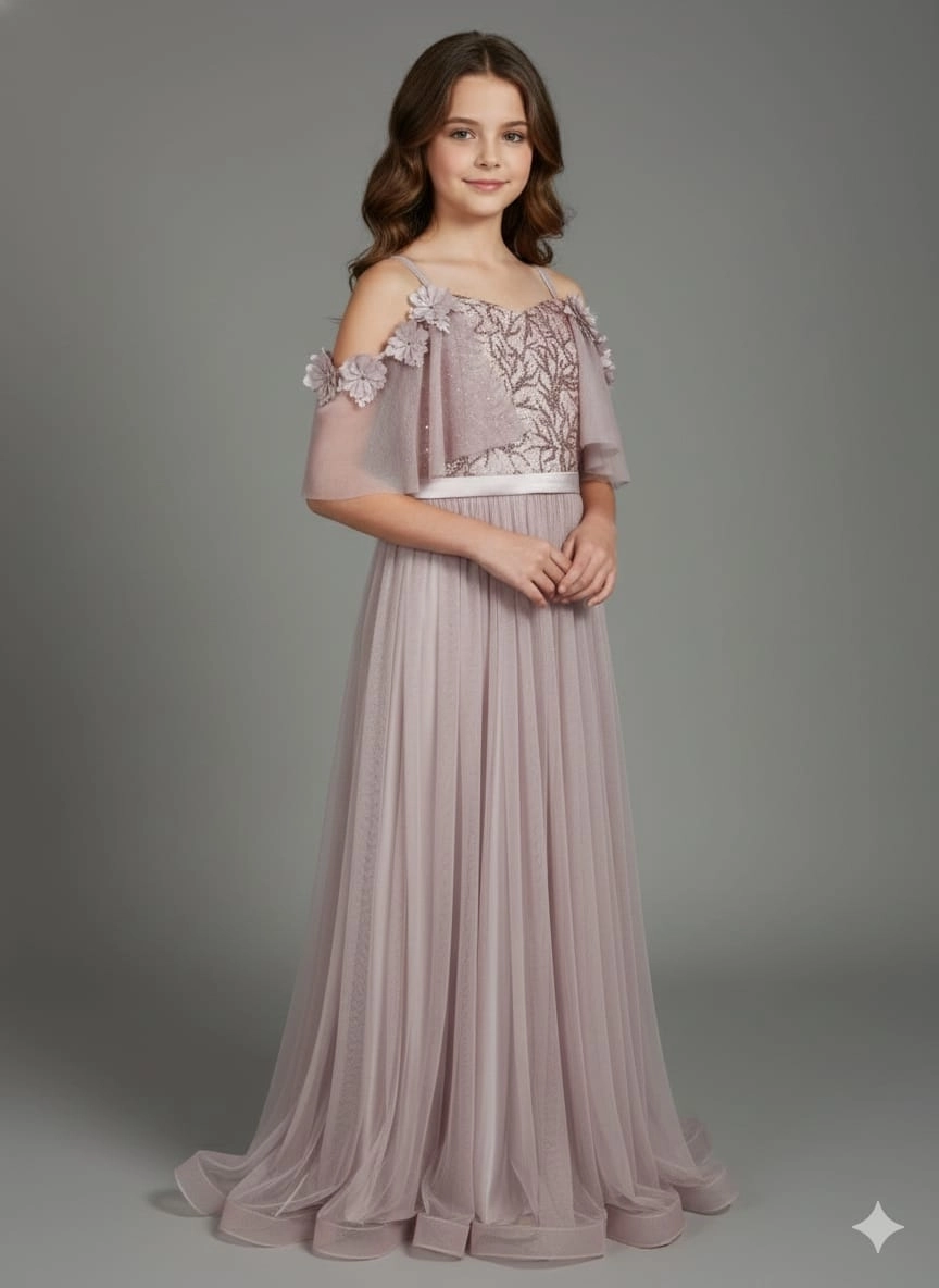ONBUCO Kids 1347 Kız Çocuk İnce Askılı Simli Çocuk Abiye