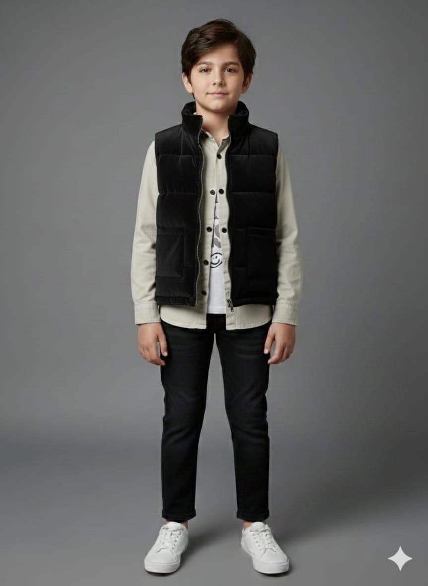 BABALİ Kids 7162 Penye Yelek Gömlek Pantolonlu 4lü Takım