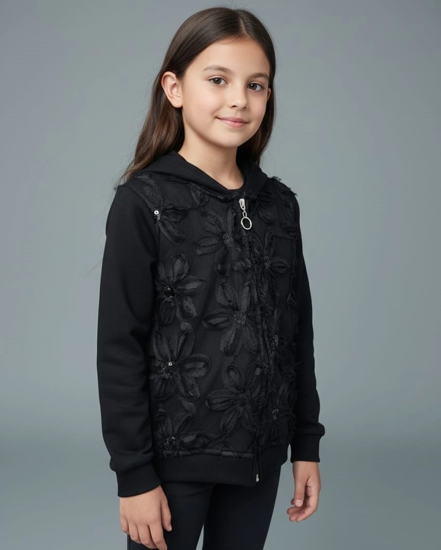 TJS Kids 026029 Kız Çocuk Önü Çiçekli Hırka