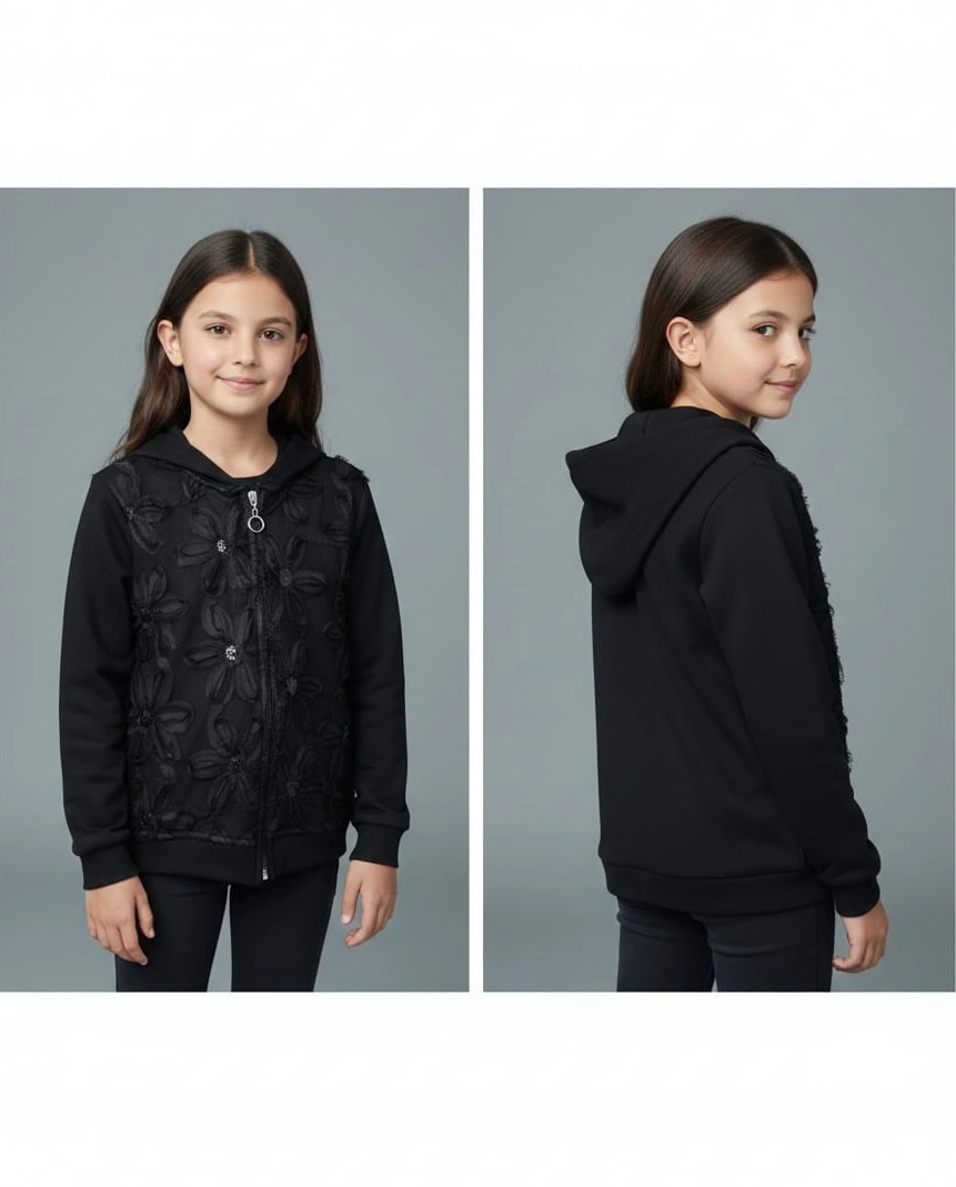 TJS Kids 026029 Kız Çocuk Önü Çiçekli Hırka