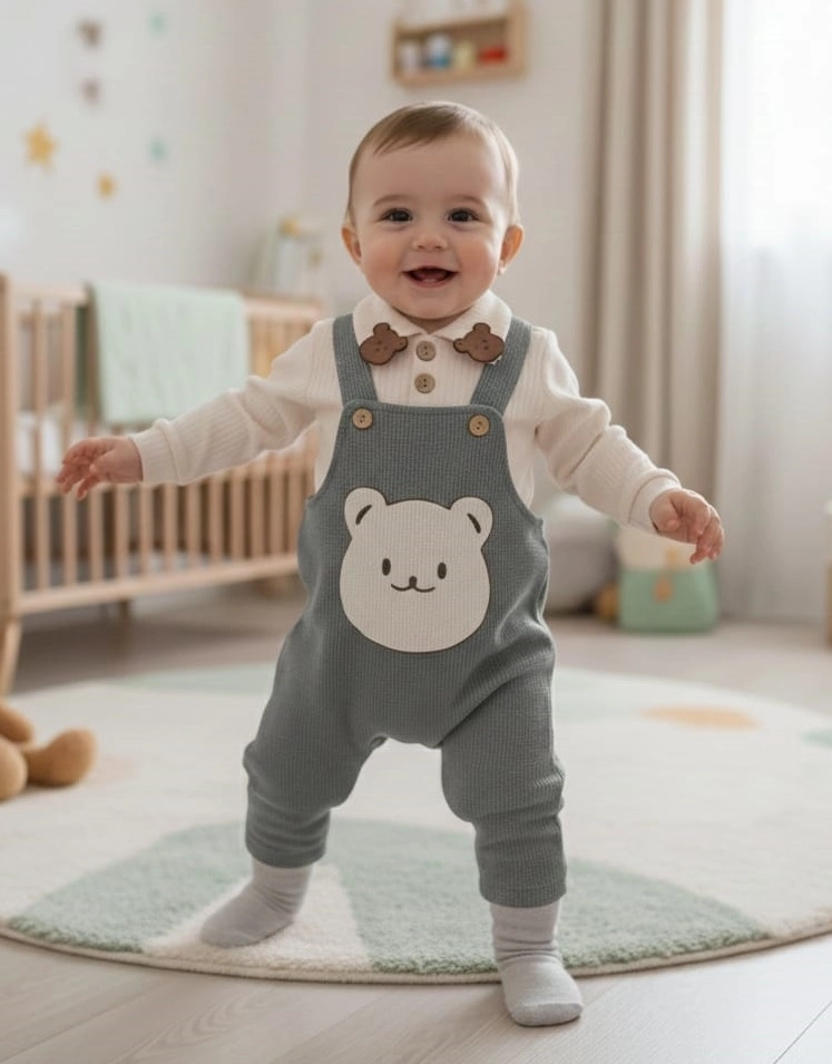 GÖZDE Kids 1008 Bebek Ayıcık Yakalı Bahçıvan Takım