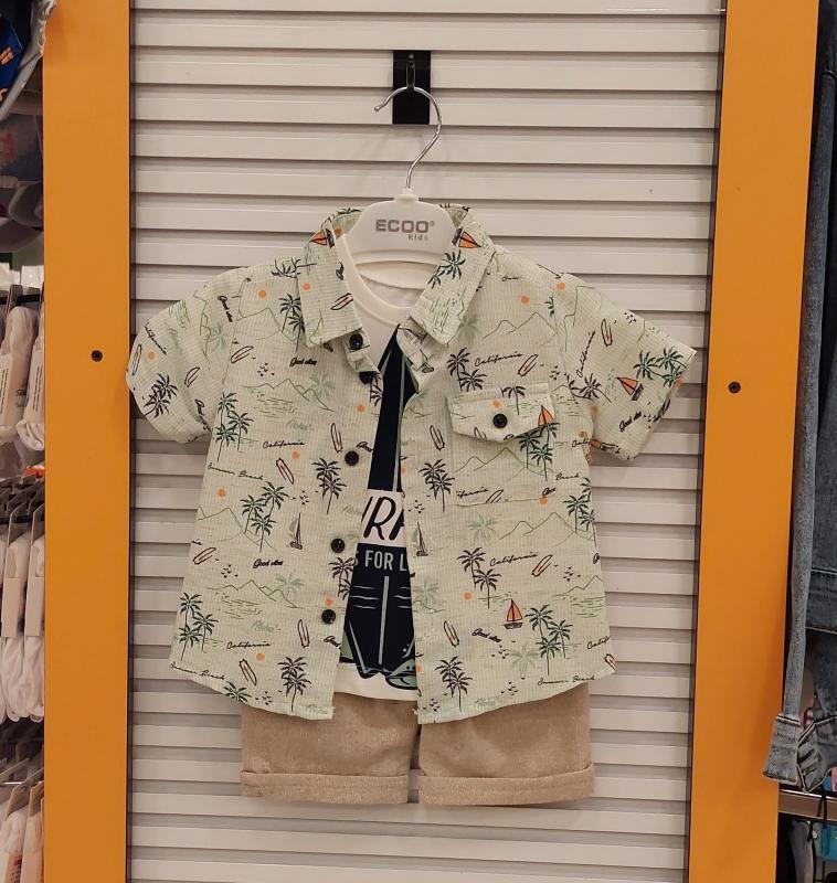 ECOO Kids 3174 Erkek Bebek Palmiye Desenli 3lü Takım
