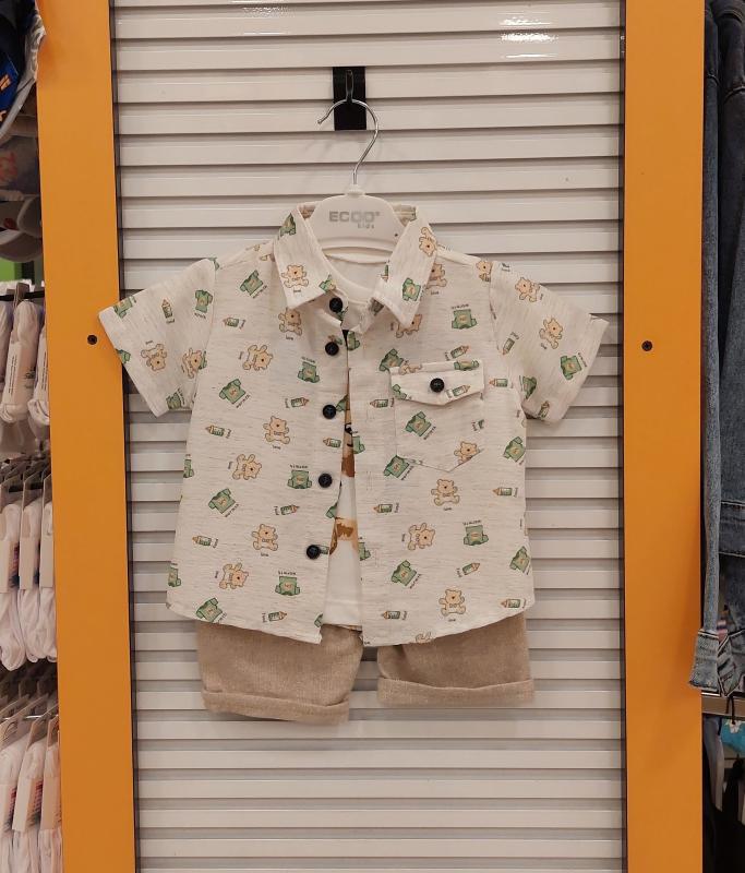 ECOO Kids 3172 Erkek Bebek Gömlekli Kaprili 3lü Takım
