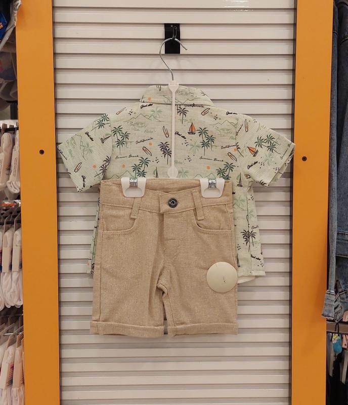 ECOO Kids 3174 Erkek Bebek Palmiye Desenli 3lü Takım